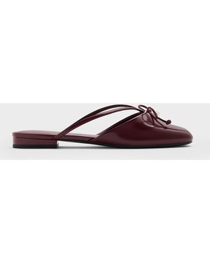 Charles & Keith Pearl-Accent Bow Flat Mules - Brown