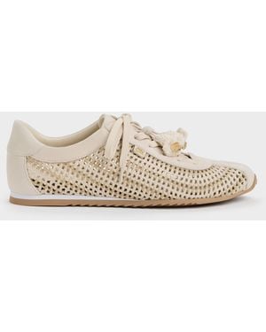 Charles & Keith Jace Crochet & Suede Flower Trainers - White