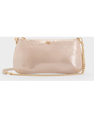 Charles & Keith Sequin Mesh & Leather Shoulder Bag - Natural