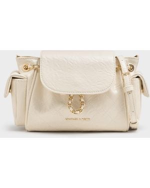 Charles & Keith Duo Quilted Two-Way Front Flap Backpack - Natural