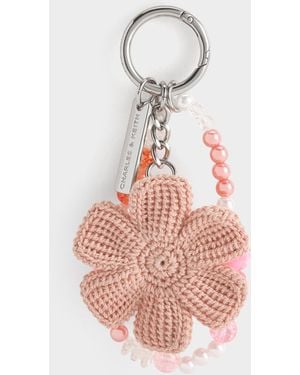 Charles & Keith Crochet Flower Beaded Charm - Pink
