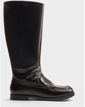 Charles & Keith Jagger Knee-High Loafer-Boots - Black