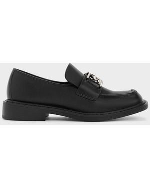 Charles & Keith Gabine Leather Loafers - Gray