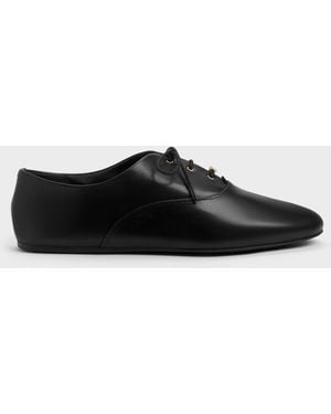 Charles & Keith Pippa Leather Derby Flats - Black
