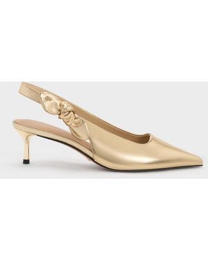 Charles & Keith Jayce Leather Slingback Kitten Heels - Natural