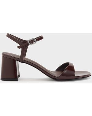 Charles & Keith Patent Ankle-Strap Block-Heel Sandals - Brown