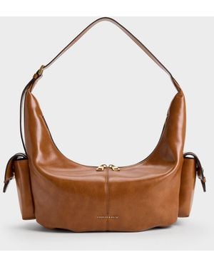 Charles & Keith Large Bessie Side-Pocket Hobo Bag - Brown
