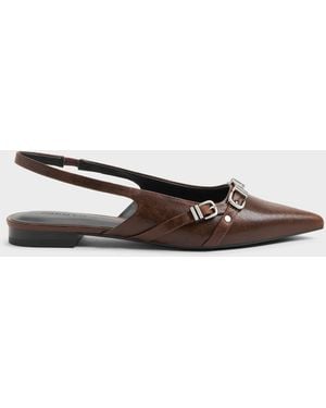 Charles & Keith Aira Buckled-Strap Slingback Flats - White