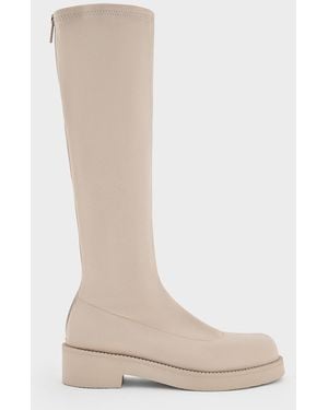 Charles & Keith Faux Suede Chunky-sole Knee-high Boots - White