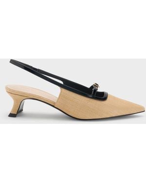 Charles & Keith Woven Buckle-Strap Slingback Court Shoes - Natural