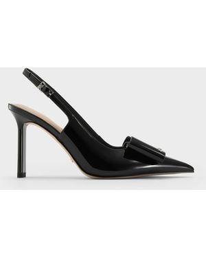 Charles & Keith Lu Patent Leather Bow Slingback Court Shoes - Multicolour