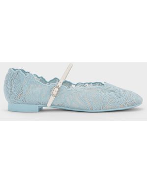 Charles & Keith Meja Floral Mary Jane Flats - Blue