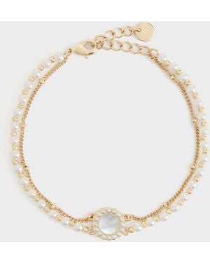 Charles & Keith Pearl & Gemstone Double-Chain Bracelet - White
