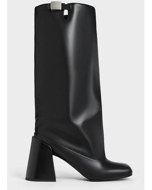 Charles & Keith Robbie Platform Knee-high Boots - Black