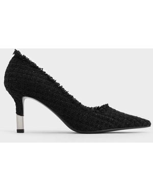 Charles & Keith Tweed Pointed-toe Stiletto Court Shoes - Black