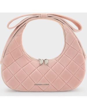 Charles & Keith Janie Velvet Quilted Bow-Handle Bag - Pink