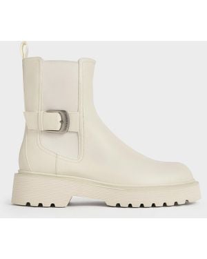 Charles & Keith Side-buckle Ridged-sole Chelsea Boots - Natural
