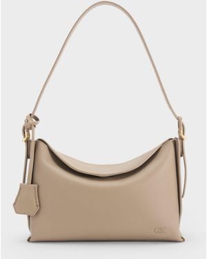 Charles & Keith Leather Top-Flap Hobo Bag - Natural