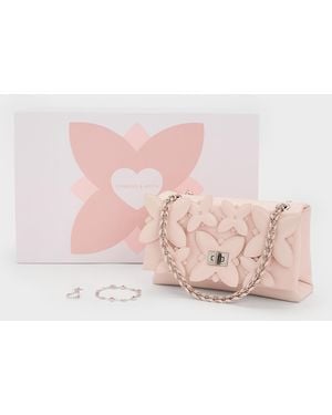 Charles & Keith Gift Set: Flower Chain Shoulder Bag With Jewellery Set - Pink