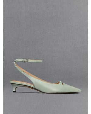 Charles & Keith Leather Kitten-heel Court Shoes - Grey