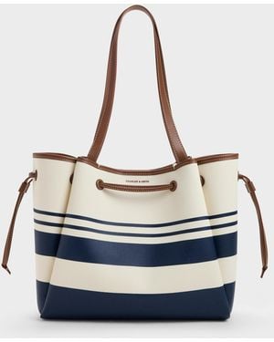 Charles & Keith Hanya Canvas Striped Drawstring Tote Bag - Blue