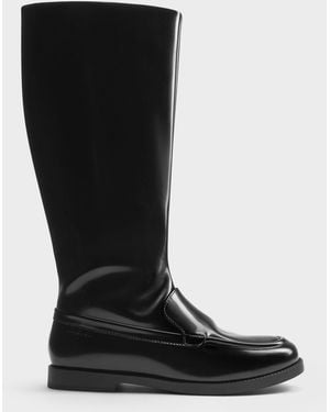 Charles & Keith Jagger Knee-High Loafer-Boots - Black