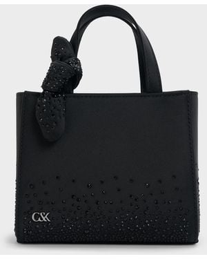 Charles & Keith Albany Leather Crystal Mini Bag - Black
