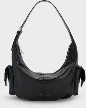 Charles & Keith Bessie Side-Pocket Hobo Bag - Black