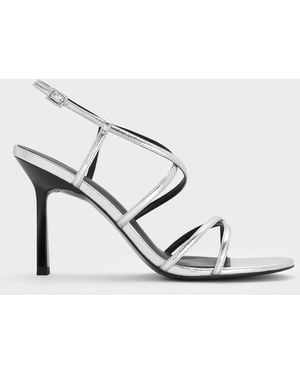 Charles & Keith Metallic Strappy Crossover Trapeze-Heel Sandals - White