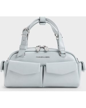 Charles & Keith Rachel Multi-Pocket Bowling Bag - Blue