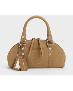 Charles & Keith Tatiana Studded Bowling Bag - Natural