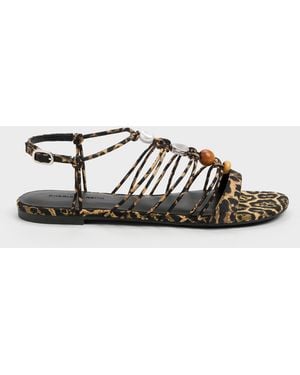 Charles & Keith Georgie Leopard-Print Bead Strappy Sandals - Multicolour
