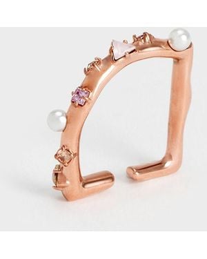 Charles & Keith Pearl & Crystal-embellished Ring - White