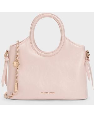 Charles & Keith Mini Dalia Bow Oval-Handle Tote Bag - Pink
