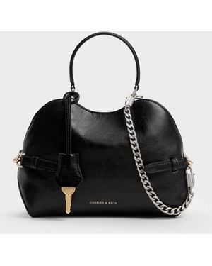 Charles & Keith Delfina Chain Side-belt Tote Bag - Black