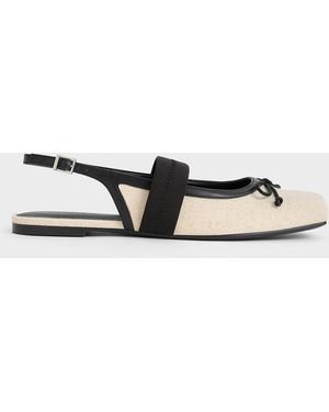 Charles & Keith Lyric Linen & Satin Bow Slingback Flats - White