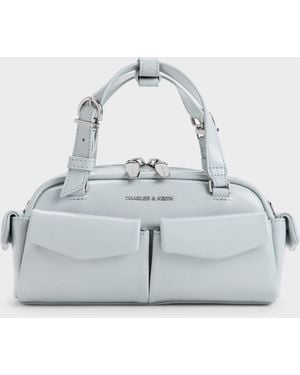 Charles & Keith Rachel Multi-Pocket Bowling Bag - Blue