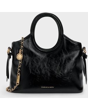 Charles & Keith Mini Dalia Bow Oval-Handle Tote Bag - Black