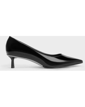 Charles & Keith Curtis Patent Pointed-Toe Kitten Heel Court Shoes - Black