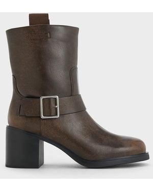 Charles & Keith Kailey Side-buckle Ankle Boots - Brown