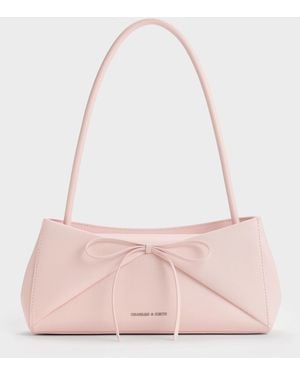 Charles & Keith Hazel Bow Panelled Shoulder Bag - Pink