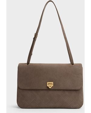 Charles & Keith Connie Quilted Shoulder Bag - White