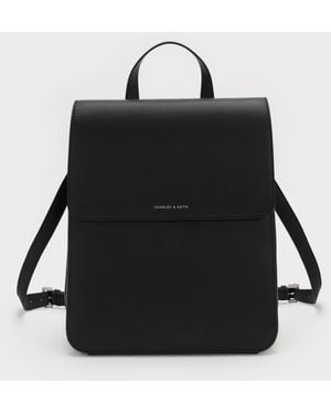 Charles & Keith Front Flap Structured Backpack - Black
