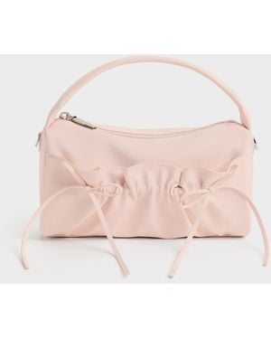 Charles & Keith Reese Ruched Bow Top Handle Bag - Pink