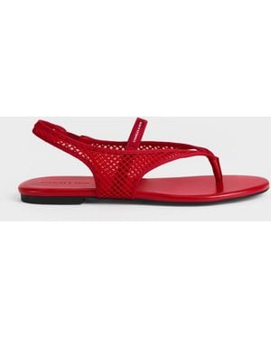 Charles & Keith Ellory Mesh Thong Slingback Sandals - Red