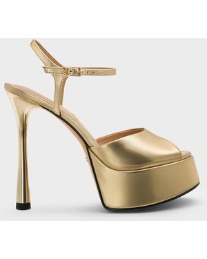 Charles & Keith Francesca Metallic Leather Peep-Toe Platform Heels