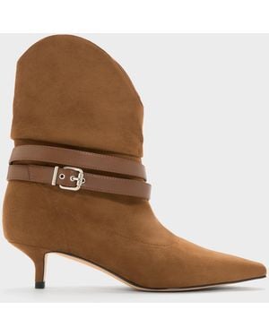 Charles & Keith Karter Faux Suede Kitten-Heel Boots - Brown
