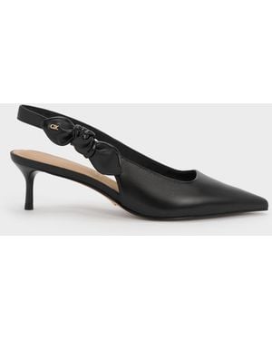 Charles & Keith Jayce Leather Slingback Kitten Heels - Black