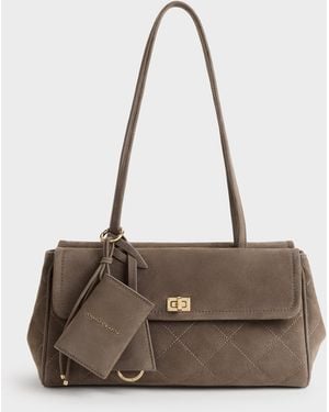 Charles & Keith Apfra Quilted Elongated Shoulder Bag - White