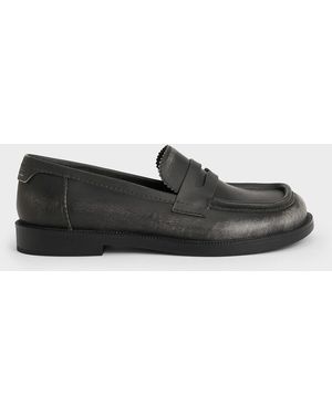 Charles & Keith Asymmetric Penny Loafers - Black